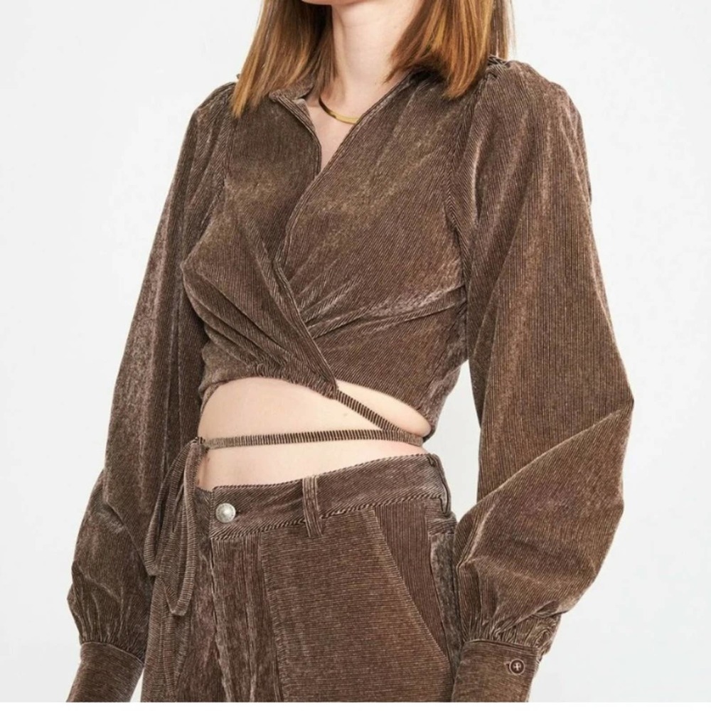 NWT En Saison Anthropologie Brown Corduroy Wrap Shirt
